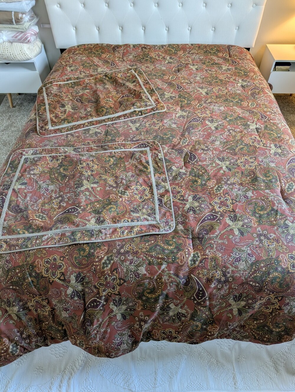 Chaps Home Ralph Lauren Rust Brown Satin Jacobean Botanic Queen Comforter